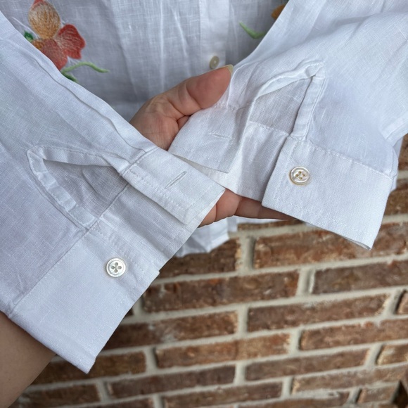 J.JILL Floral Embroidered 100% linen White Button-Up Shirt - Picture 5 of 9